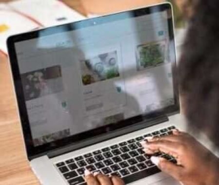 Woman working on a laptop